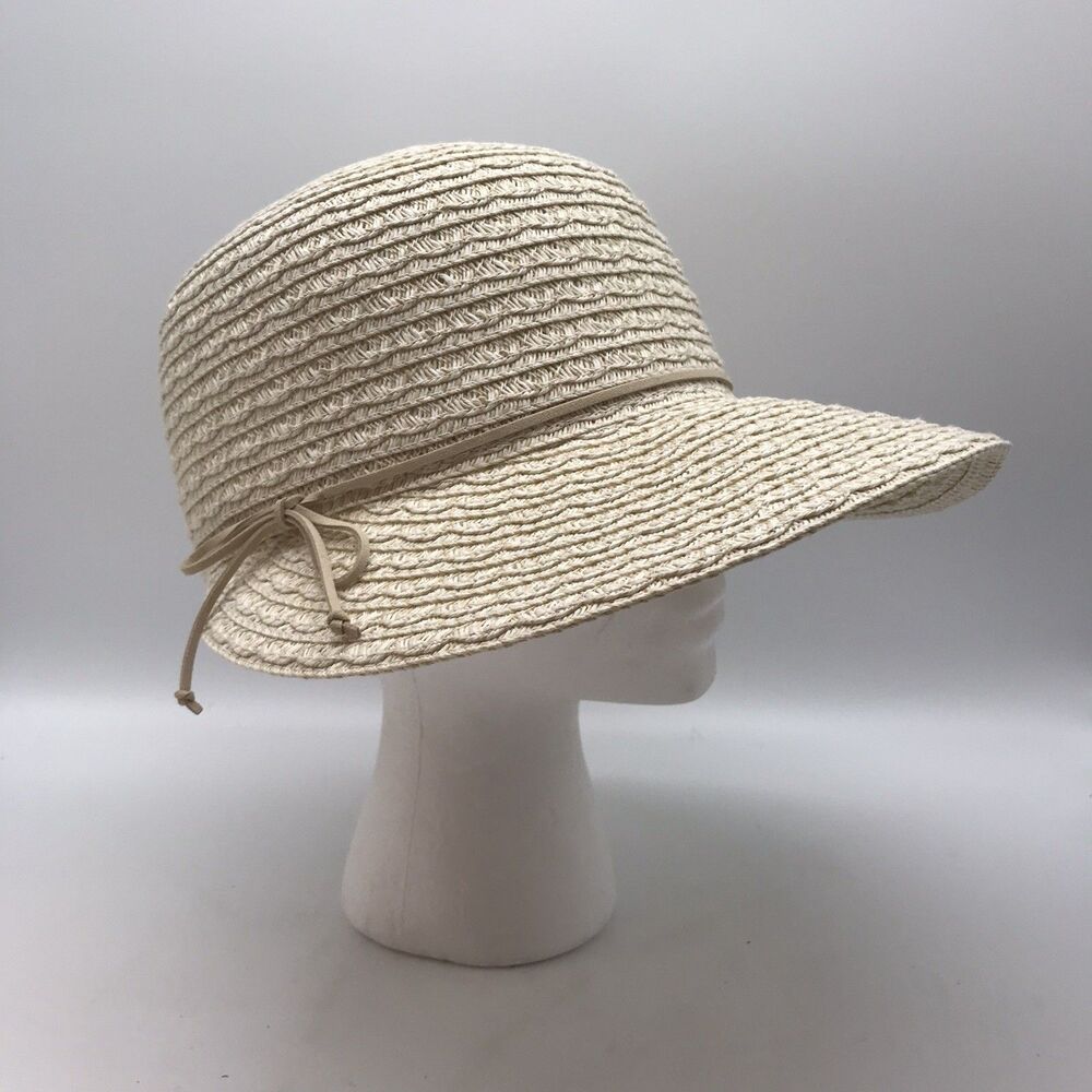 Nine West Face Framer Straw Sun Hat Women's OSFM Scallop Packable Vacation Beach - Picture 2 of 10